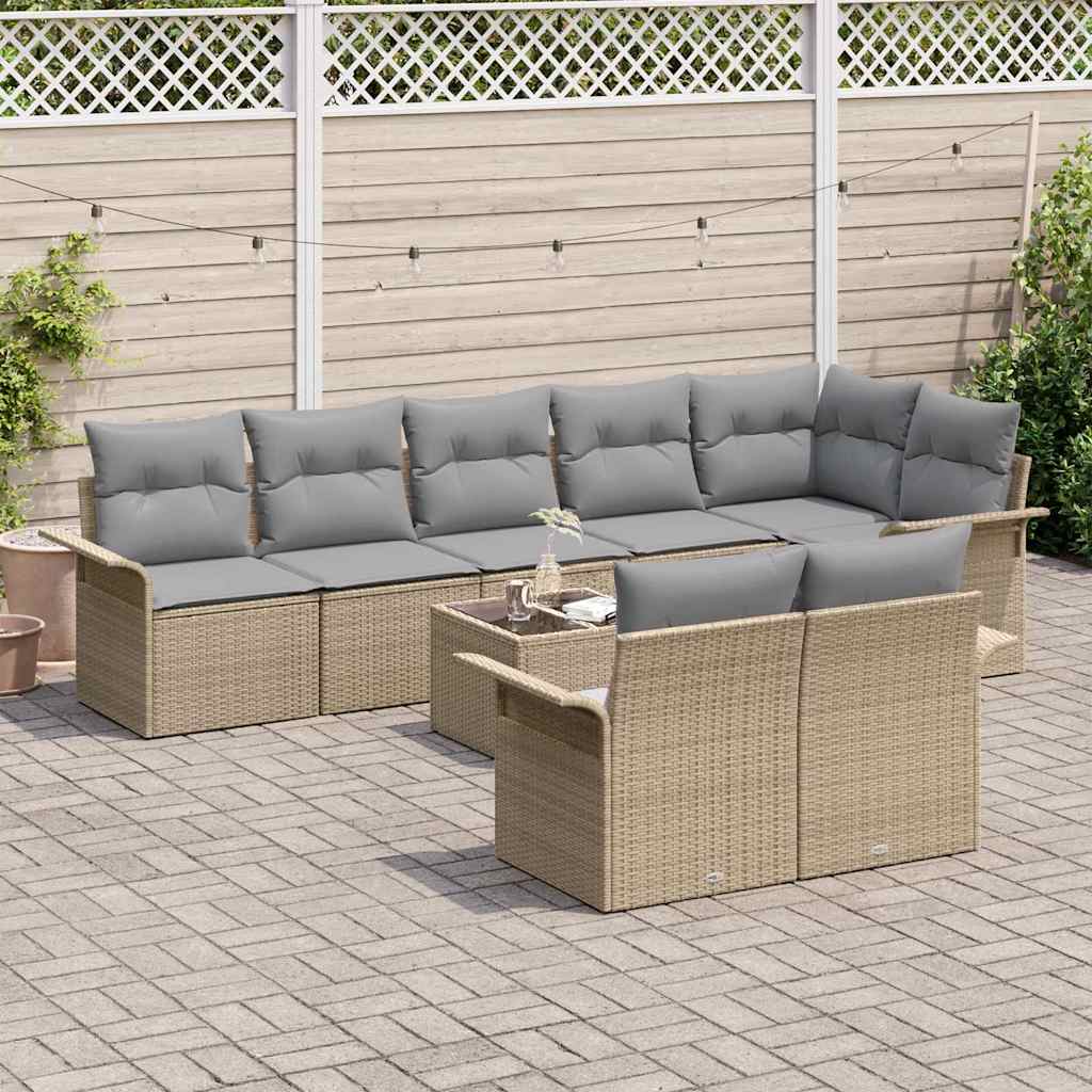 Set Divano da Giardino con cuscino 9 pcs Beige Poly Rattan | homemem39