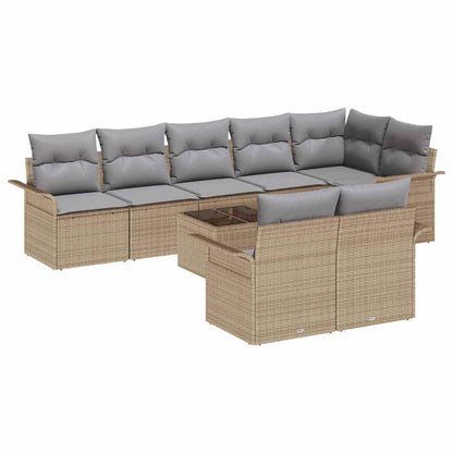 Set Divano da Giardino con cuscino 9 pcs Beige Poly Rattan | homemem39