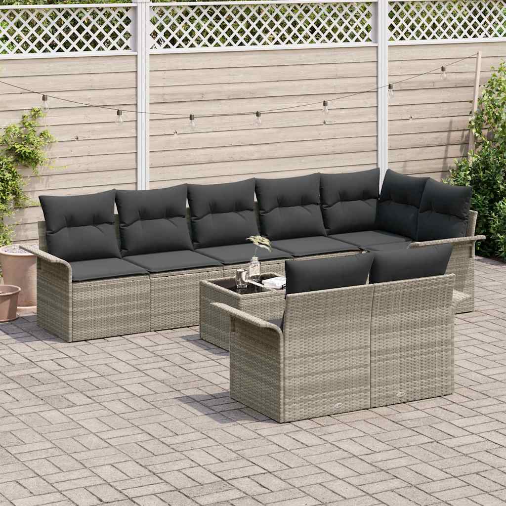 Set Divano da Giardino 9 pcs Grigio chiaro Poly Rattan - homemem39