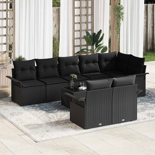 Set Divano da Giardino con cuscino 9 pcs Nero Poly Rattan - homemem39
