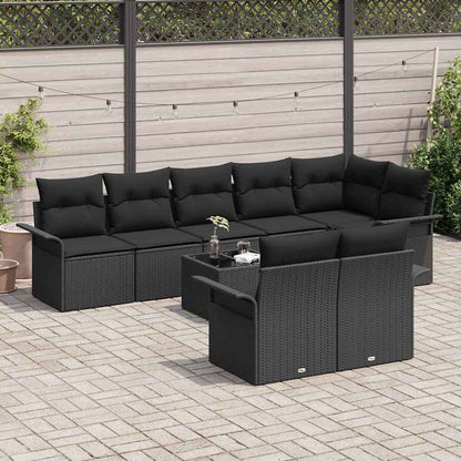 Set Divano da Giardino con cuscino 9 pcs Nero Poly Rattan | homemem39