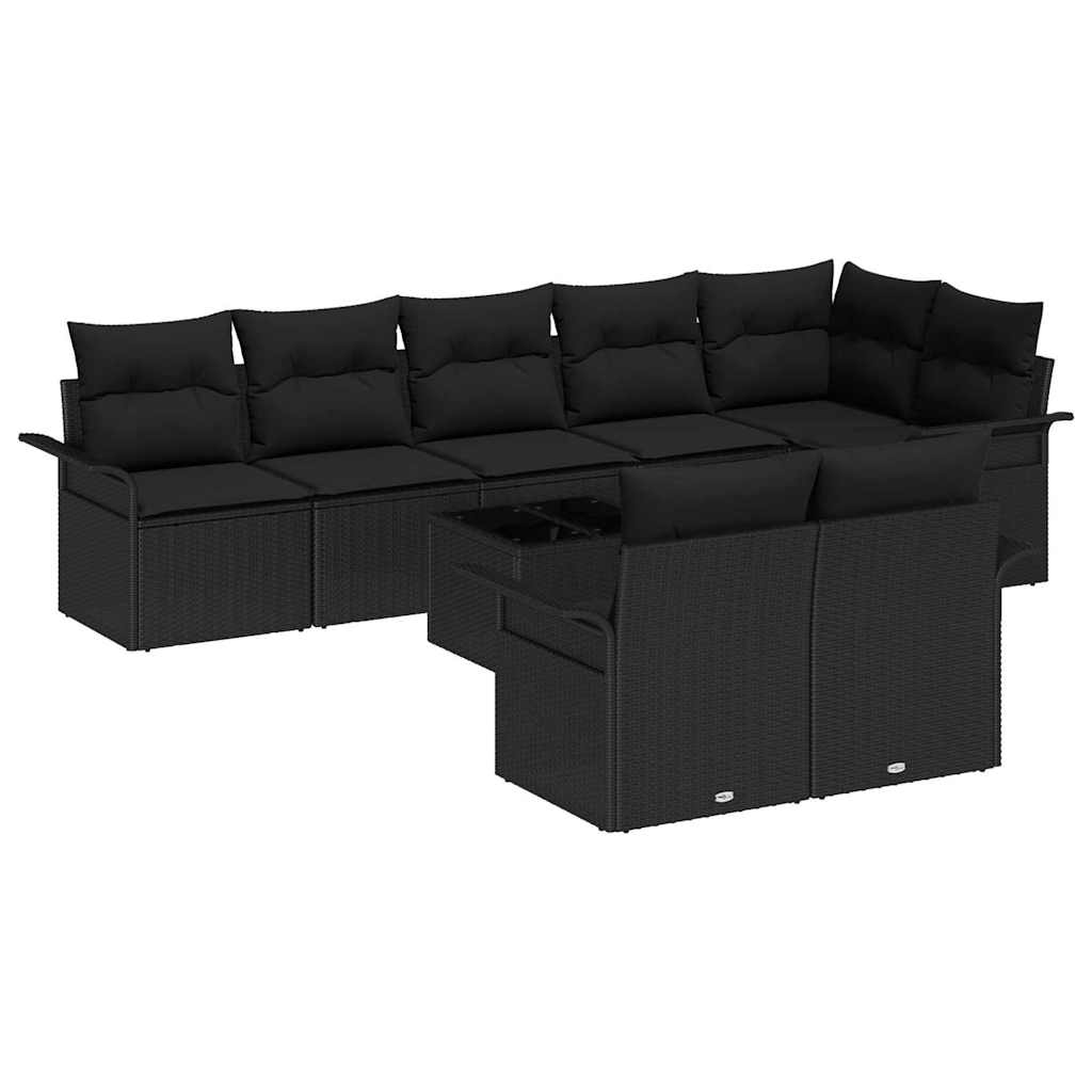 Set Divano da Giardino con cuscino 9 pcs Nero Poly Rattan | homemem39
