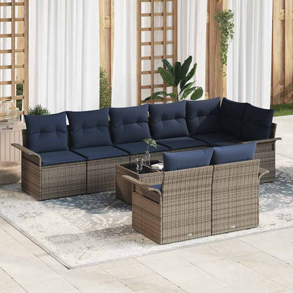 Set Divano da Giardino con cuscino 9 pcs Grigio polyrattan | homemem39