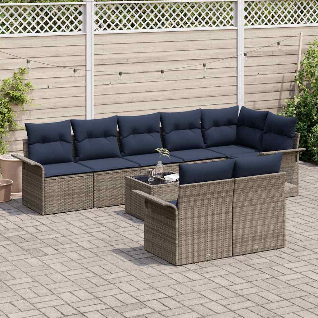 Set Divano da Giardino con cuscino 9 pcs Grigio polyrattan | homemem39