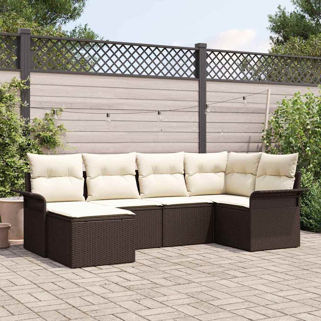 Set Divano da Giardino con cuscino 6 pcs Marrone polyrattan | homemem39