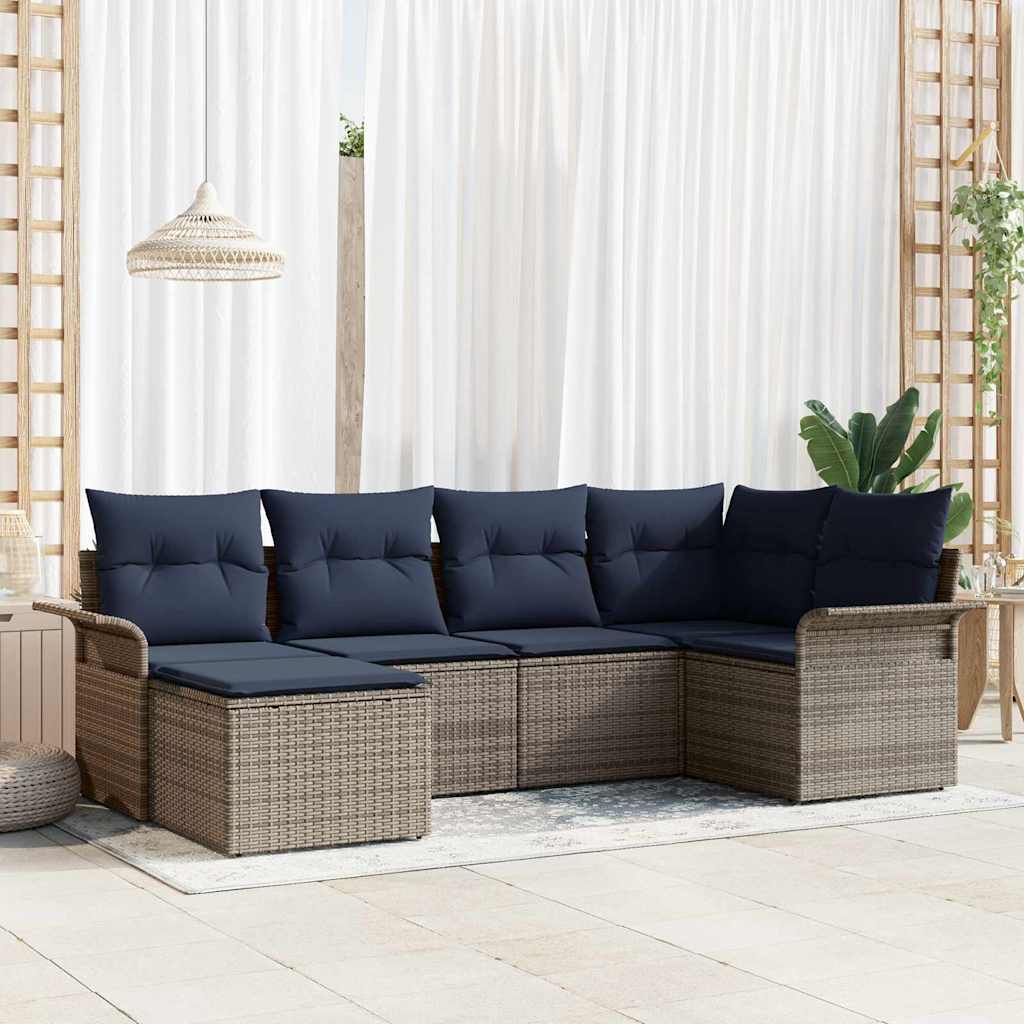 Set Divano da Giardino con cuscino 6 pcs Grigio polyrattan | homemem39