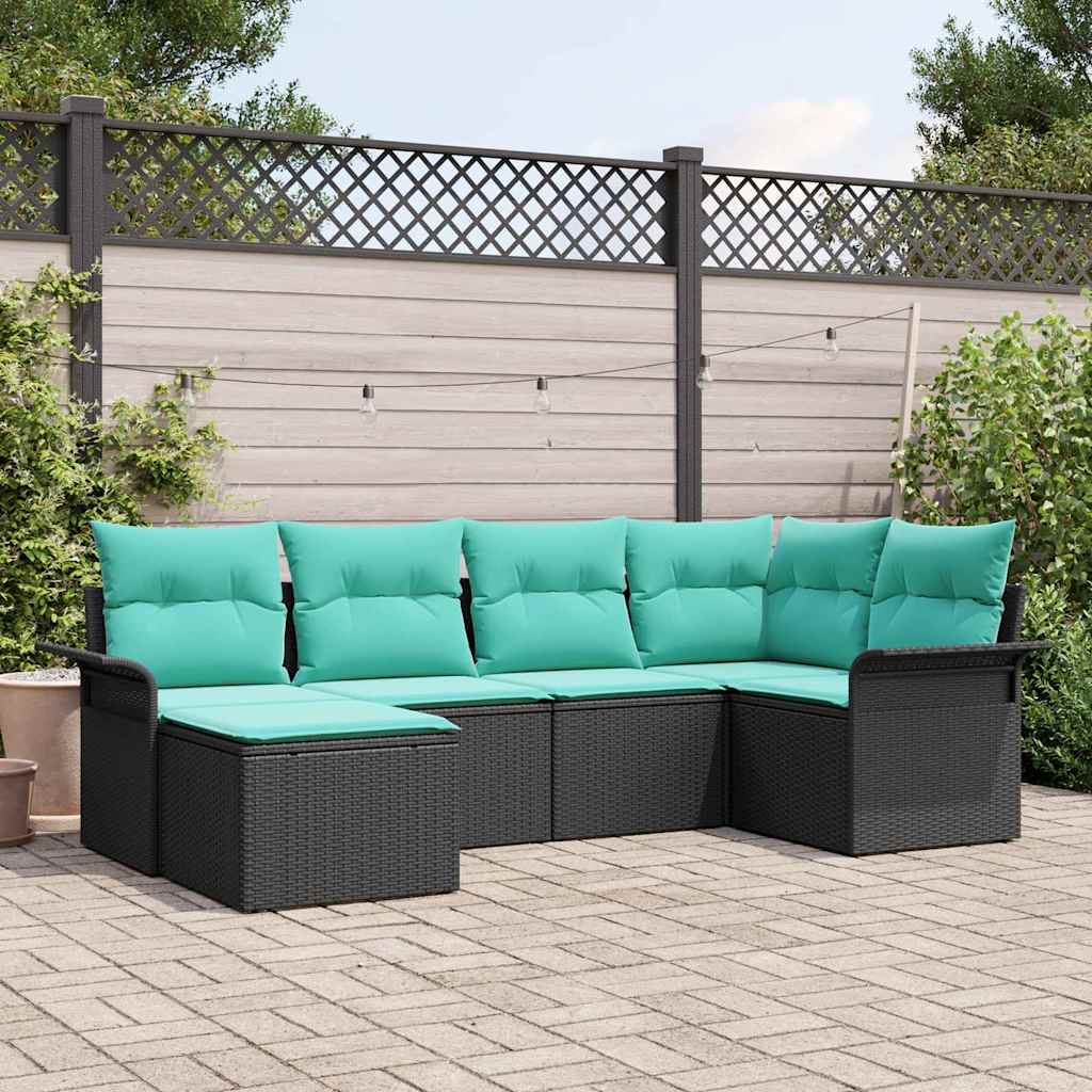 Set Divano da Giardino con cuscino 6 pcs Nero polyrattan | homemem39