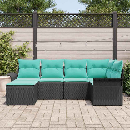 Set Divano da Giardino con cuscino 6 pcs Nero polyrattan | homemem39