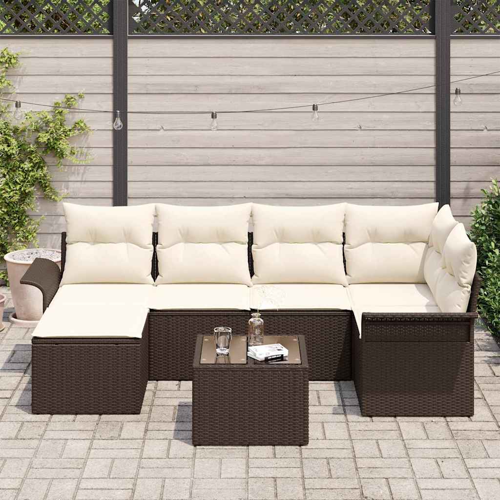 Set Divano da Giardino con cuscino 7 pcs Marrone Poly Rattan | homemem39
