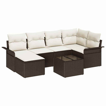 Set Divano da Giardino con cuscino 7 pcs Marrone Poly Rattan | homemem39