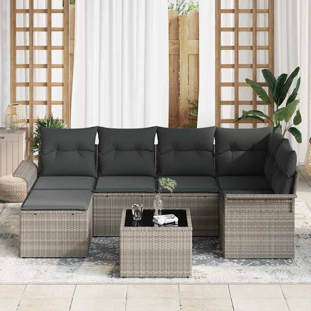 Set Divano da Giardino 7 pcs Grigio chiaro Poly Rattan | homemem39