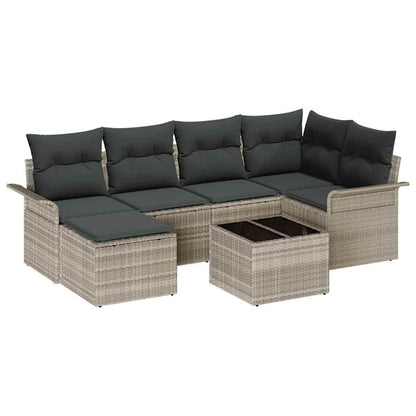 Set Divano da Giardino 7 pcs Grigio chiaro Poly Rattan | homemem39