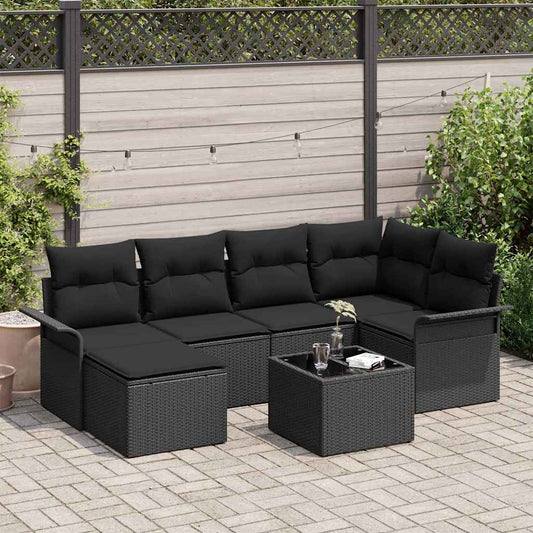 Set Divano da Giardino con cuscino 7 pcs Nero polyrattan - homemem39