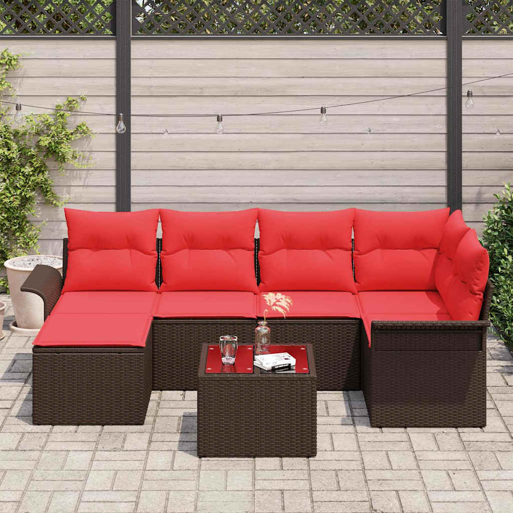 Set Divano da Giardino con cuscino 7 pcs Marrone polyrattan | homemem39