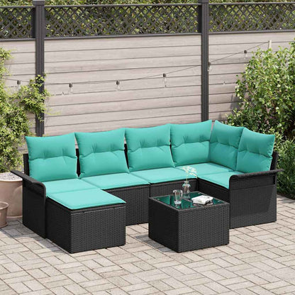 Set Divano da Giardino con cuscino 7 pcs Nero Poly Rattan | homemem39