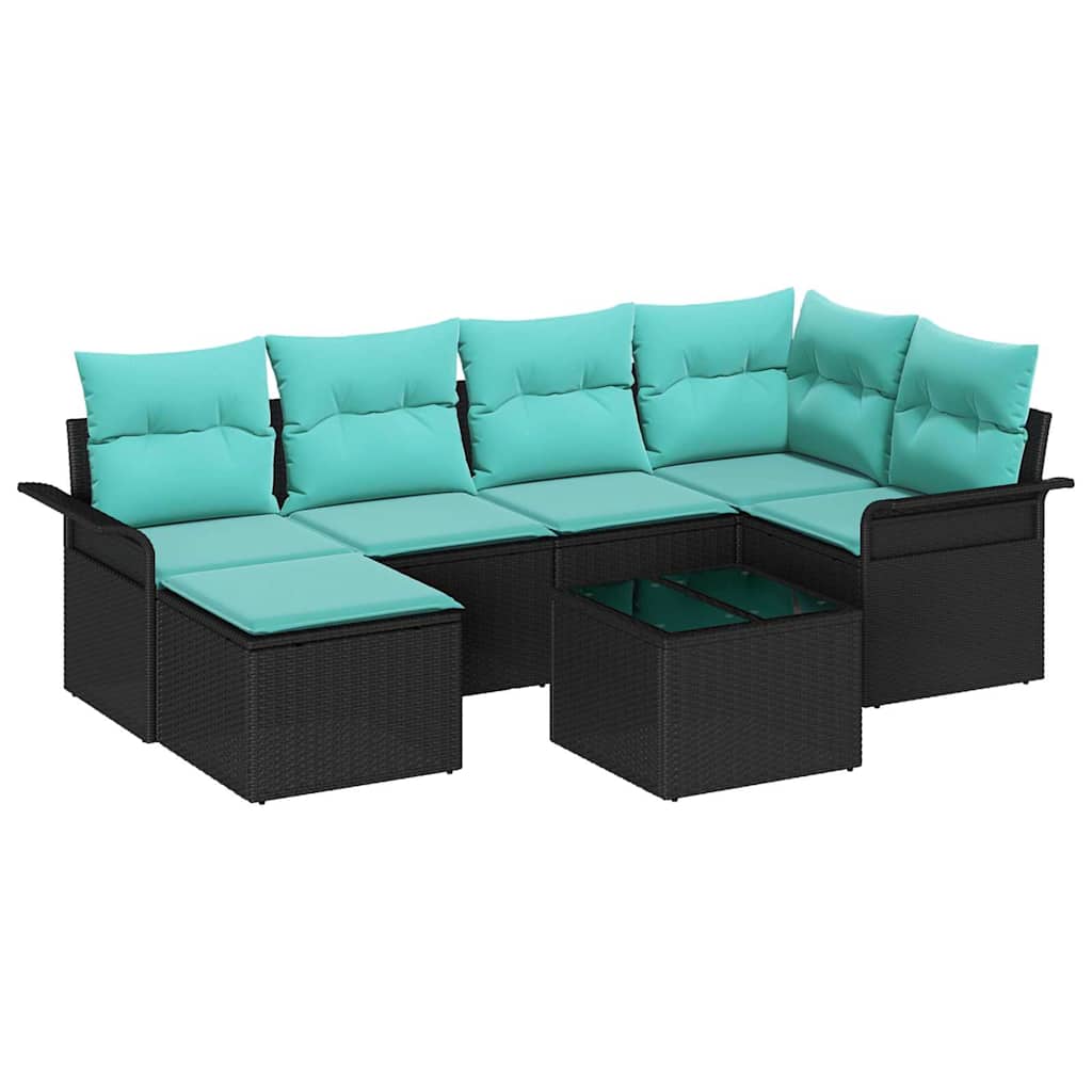 Set Divano da Giardino con cuscino 7 pcs Nero Poly Rattan | homemem39