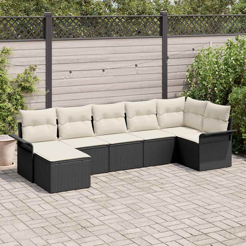 Set Divano da Giardino con cuscino 7 pcs Nero polyrattan - homemem39