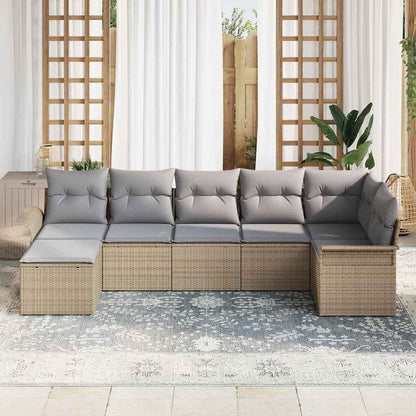 Set Divano da Giardino con cuscino 7 pcs Beige polyrattan | homemem39