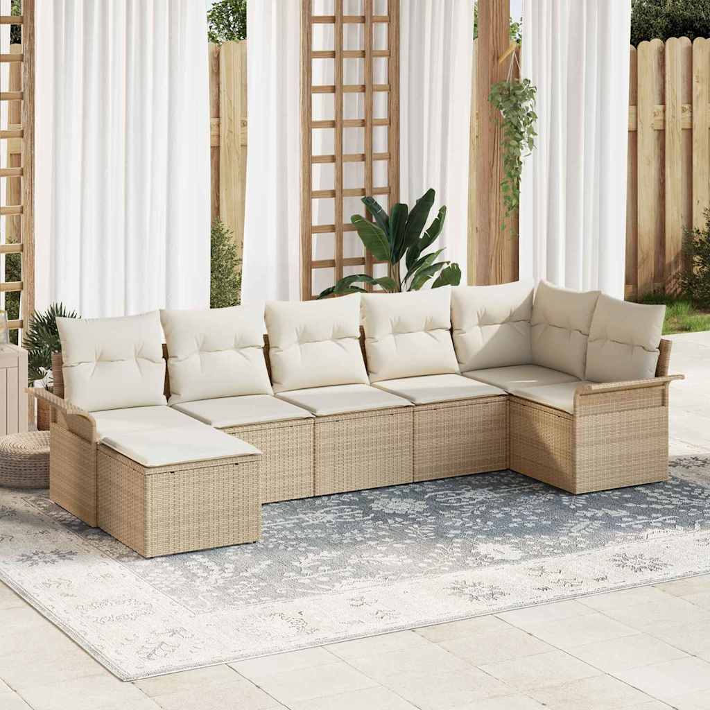 Set Divano da Giardino con cuscino 7 pcs Beige Poly Rattan - homemem39