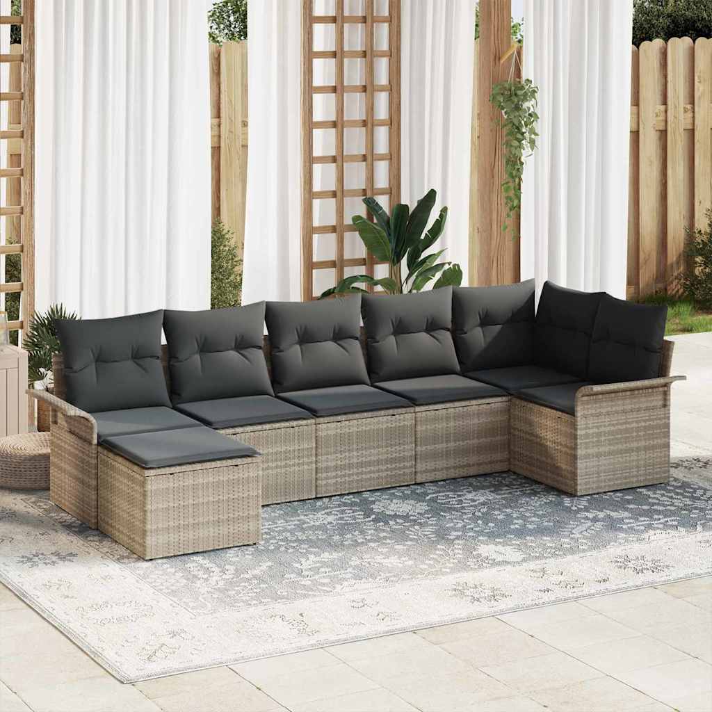 Set Divano da Giardino 7 pcs Grigio chiaro Poly Rattan - homemem39