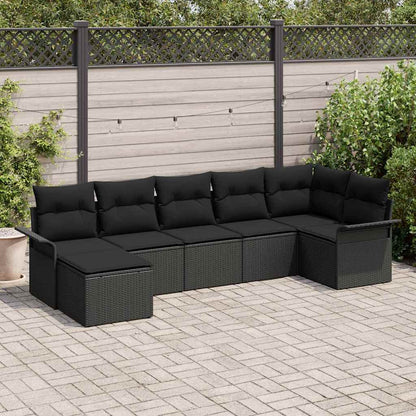 Set Divano da Giardino con cuscino 7 pcs Nero Poly Rattan | homemem39