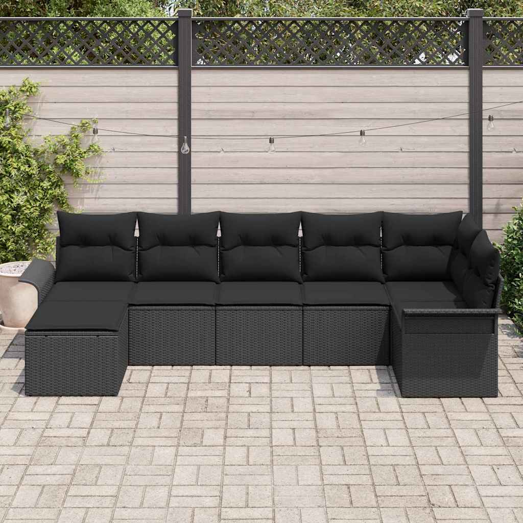 Set Divano da Giardino con cuscino 7 pcs Nero Poly Rattan | homemem39