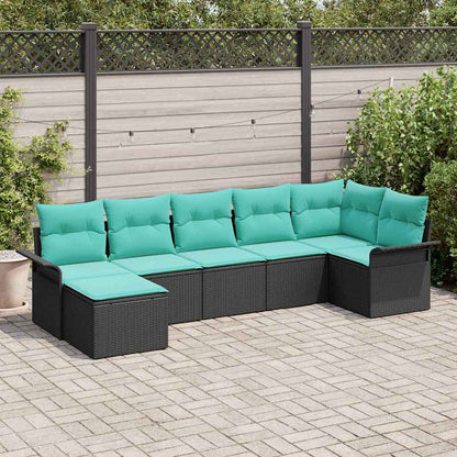 Set Divano da Giardino con cuscino 7 pcs Nero polyrattan | homemem39