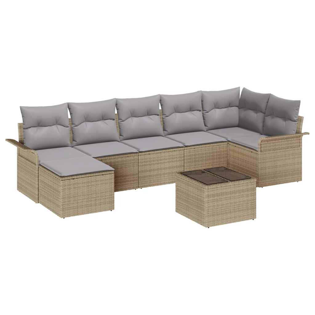 Set Divano da Giardino con cuscino 8 pcs Beige Poly Rattan | homemem39