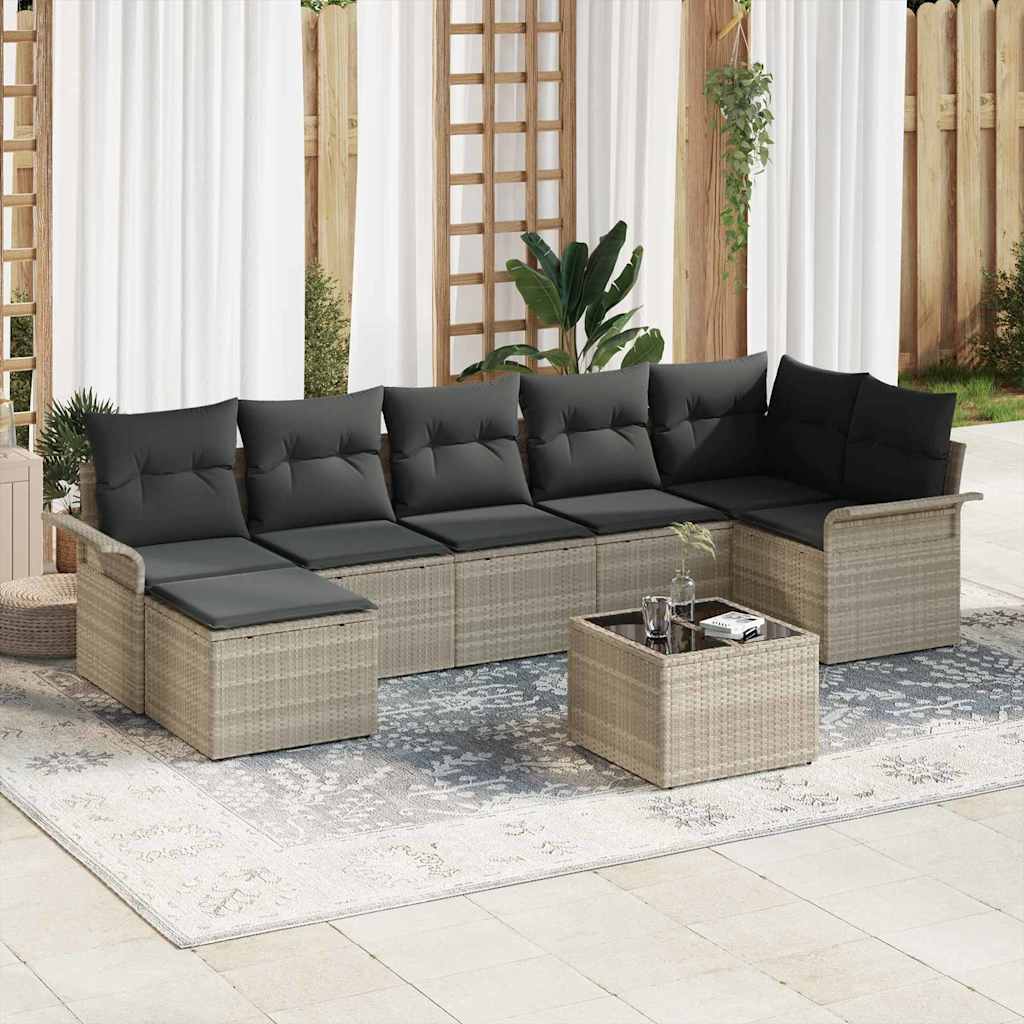 Set Divano da Giardino 8 pcs Grigio chiaro Poly Rattan - homemem39