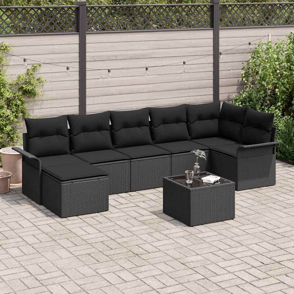 Set Divano da Giardino con cuscino 8 pcs Nero polyrattan | homemem39