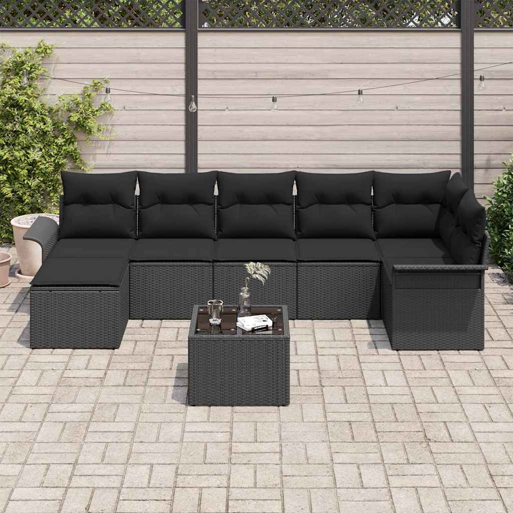 Set Divano da Giardino con cuscino 8 pcs Nero polyrattan | homemem39