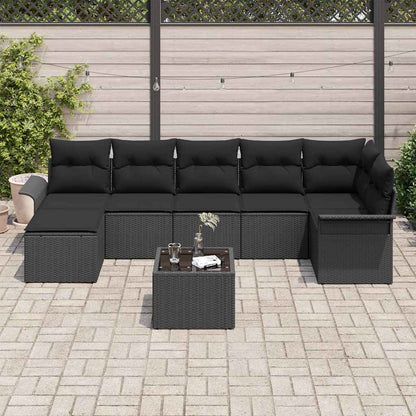 Set Divano da Giardino con cuscino 8 pcs Nero polyrattan | homemem39