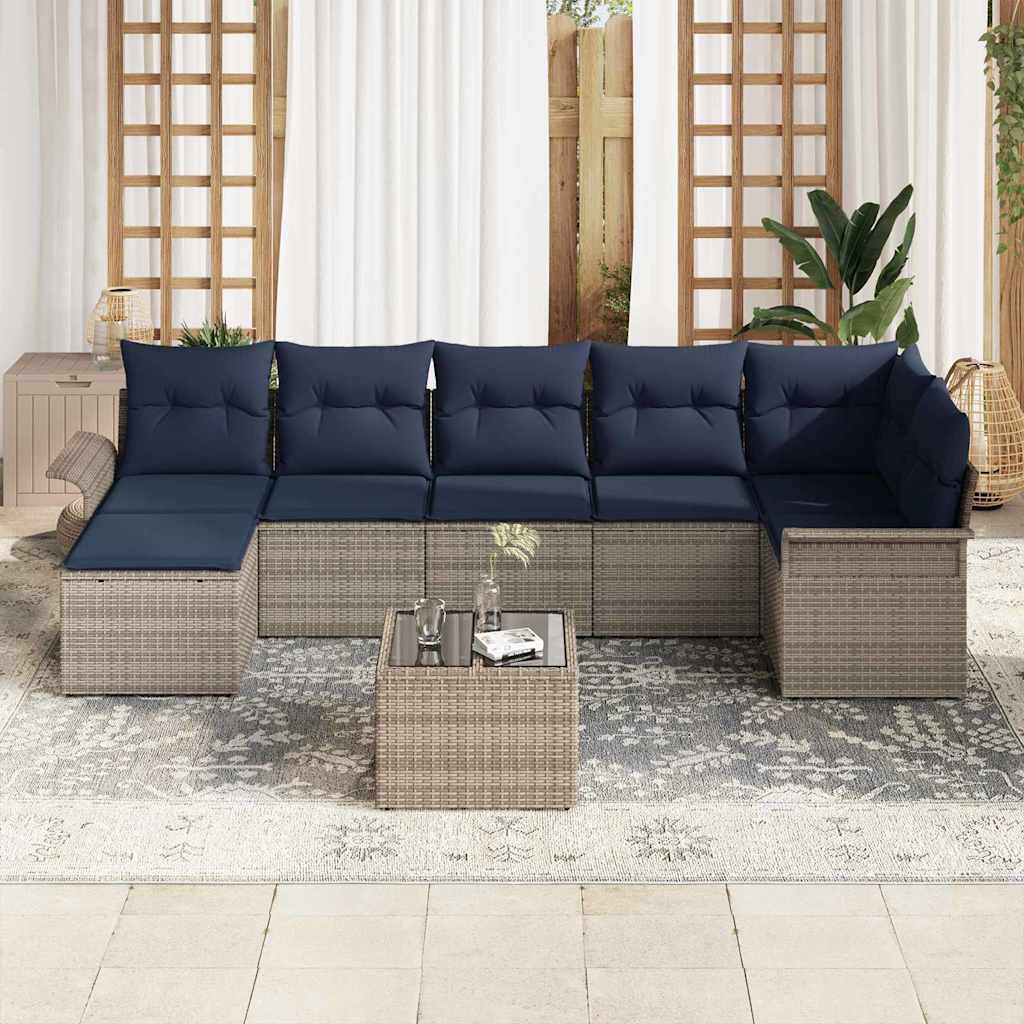 Set Divano da Giardino con cuscino 8 pcs Grigio Poly Rattan | homemem39