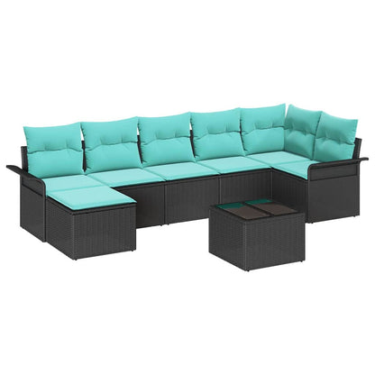 Set Divano da Giardino con cuscino 8 pcs Nero Poly Rattan | homemem39