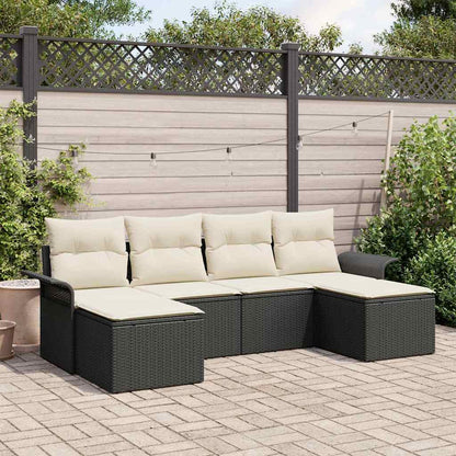 Set Divano da Giardino con cuscino 6 pcs Nero polyrattan | homemem39