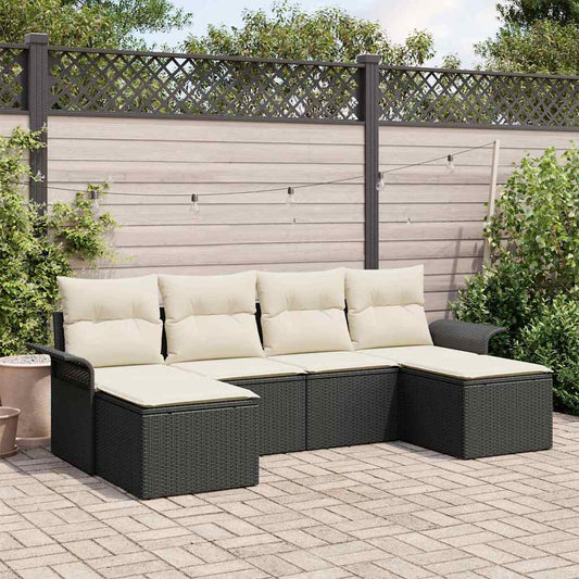 Set Divano da Giardino con cuscino 6 pcs Nero polyrattan - homemem39