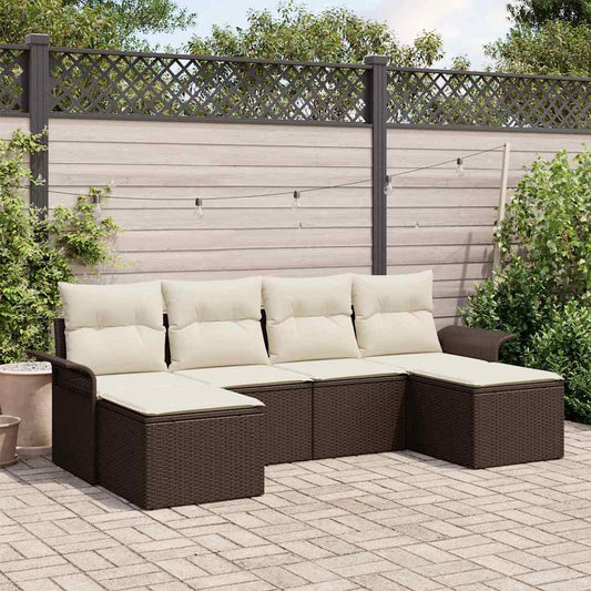 Set Divano da Giardino con cuscino 6 pcs Marrone Poly Rattan - homemem39