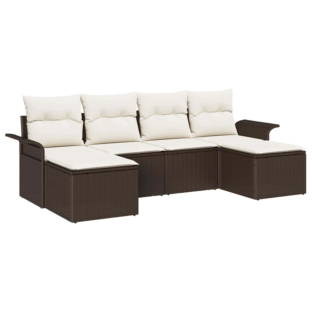 Set Divano da Giardino con cuscino 6 pcs Marrone Poly Rattan | homemem39