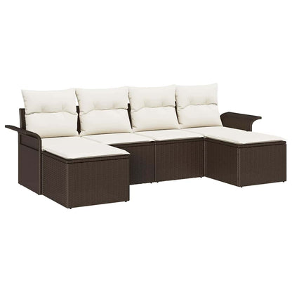 Set Divano da Giardino con cuscino 6 pcs Marrone Poly Rattan | homemem39