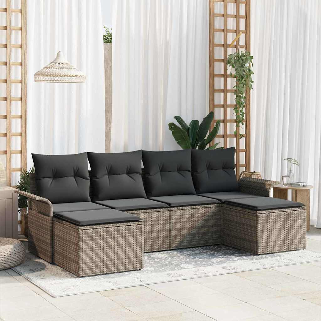 Set Divano da Giardino con cuscino 6 pcs Grigio polyrattan | homemem39