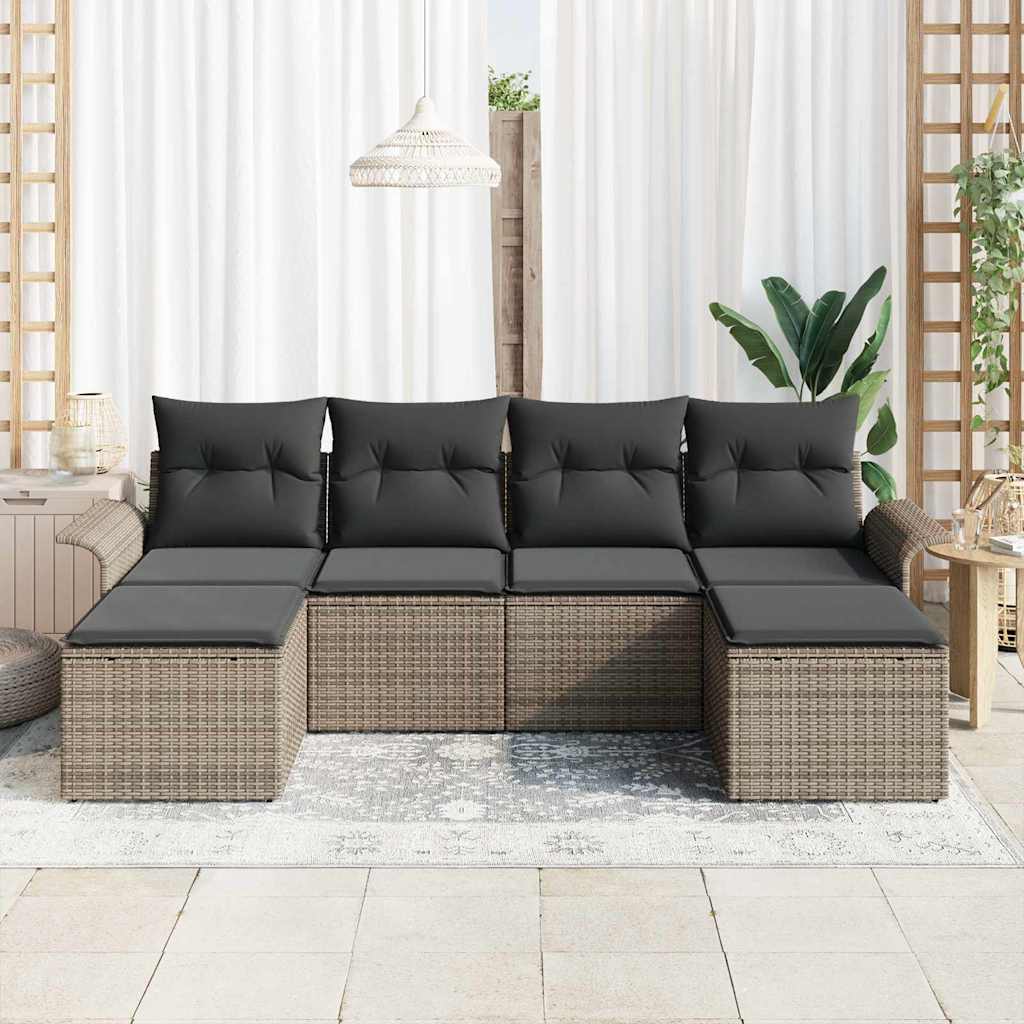 Set Divano da Giardino con cuscino 6 pcs Grigio polyrattan | homemem39