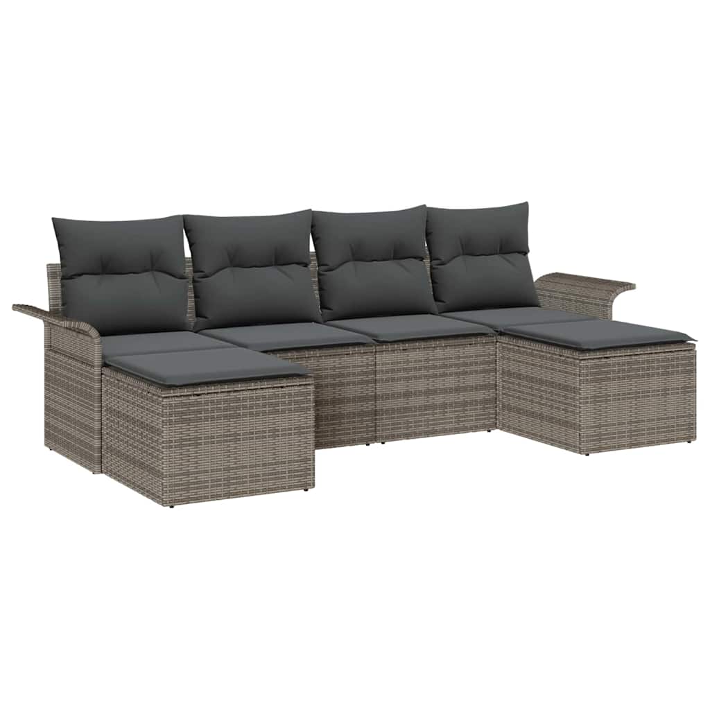 Set Divano da Giardino con cuscino 6 pcs Grigio polyrattan | homemem39
