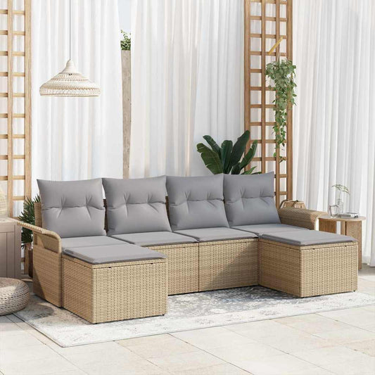 Set Divano da Giardino con cuscino 6 pcs Beige polyrattan - homemem39