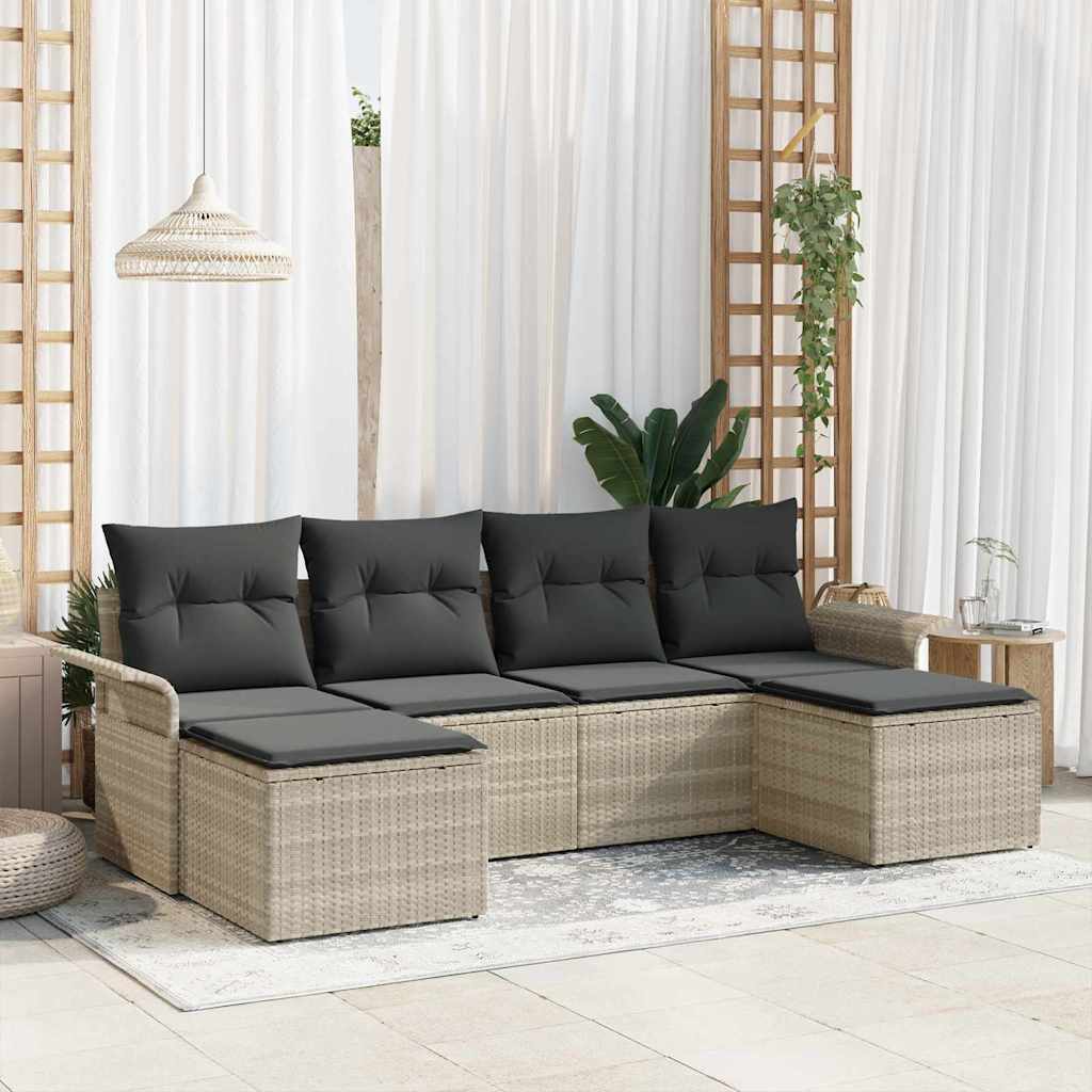 Set Divano da Giardino 6 pcs Grigio chiaro Poly Rattan | homemem39