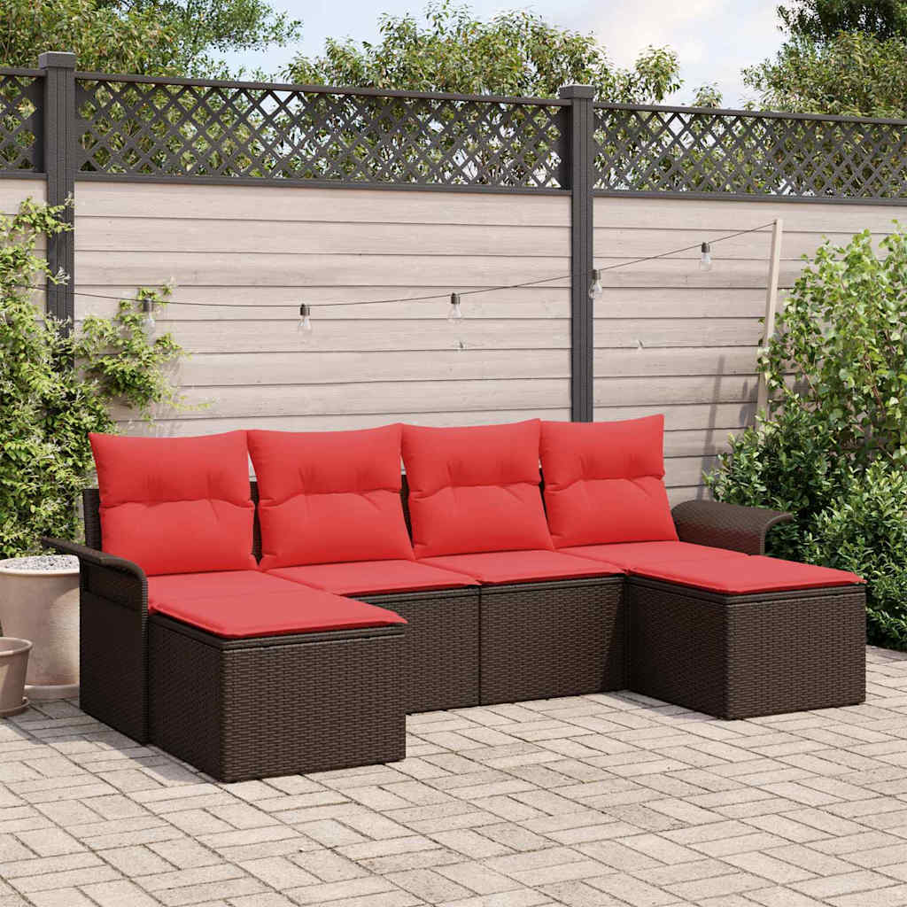 Set Divano da Giardino con cuscino 6 pcs Marrone polyrattan | homemem39