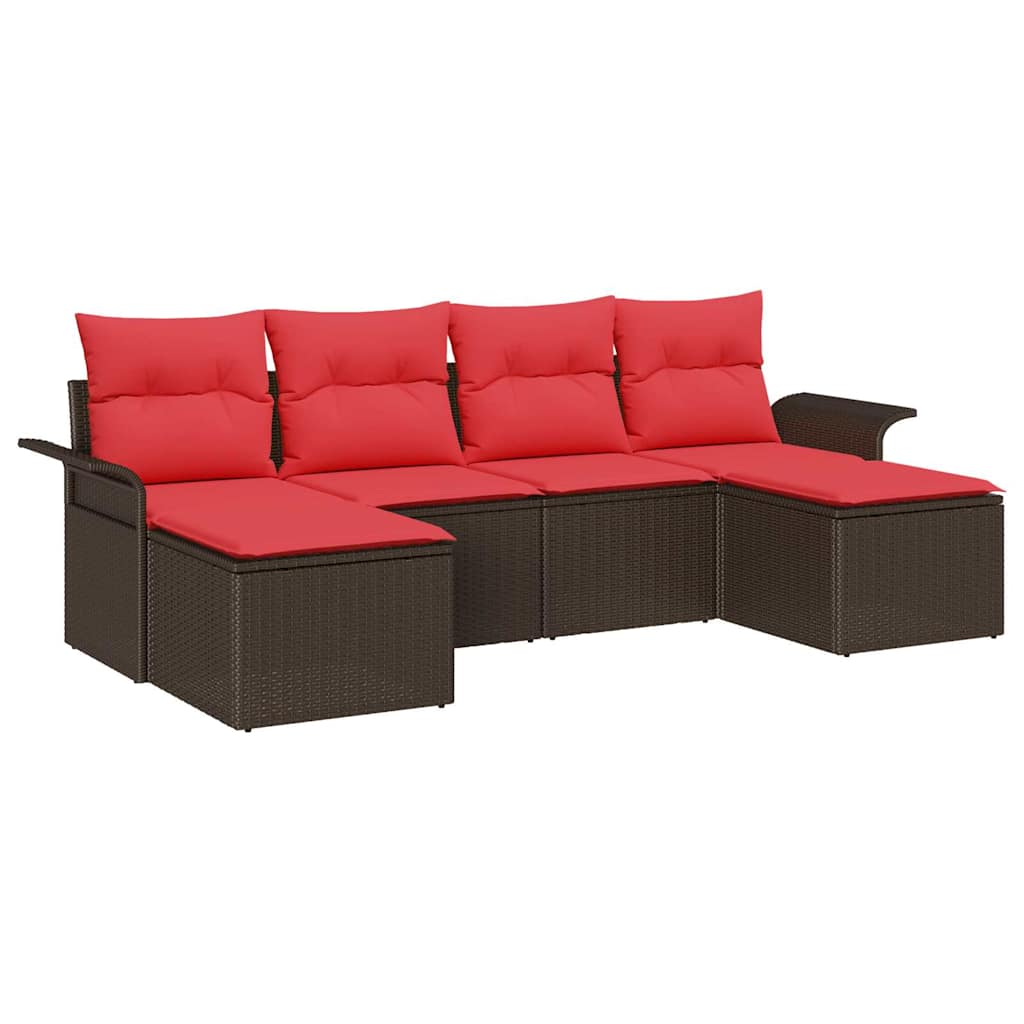 Set Divano da Giardino con cuscino 6 pcs Marrone polyrattan | homemem39