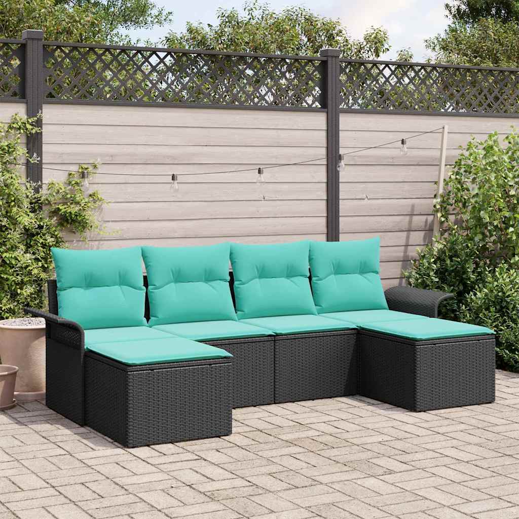 Set Divano da Giardino con cuscino 6 pcs Nero polyrattan | homemem39