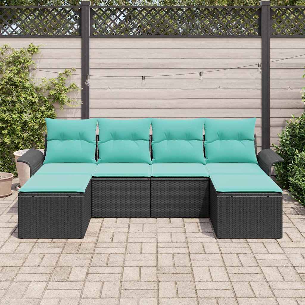 Set Divano da Giardino con cuscino 6 pcs Nero polyrattan | homemem39