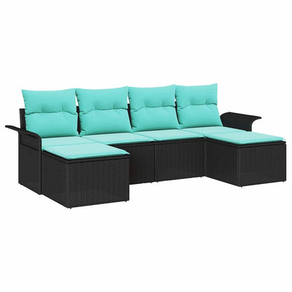 Set Divano da Giardino con cuscino 6 pcs Nero polyrattan | homemem39