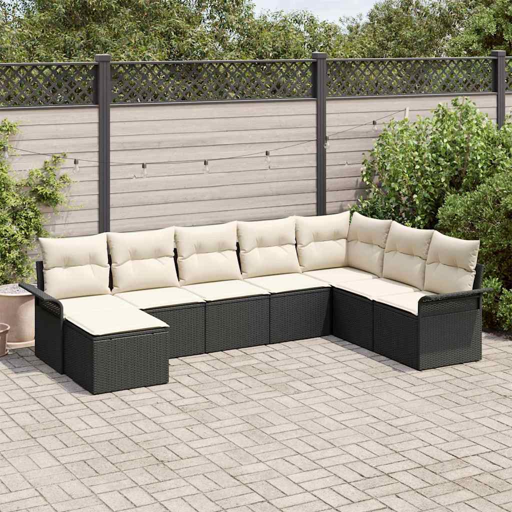 Set Divano da Giardino con cuscino 8 pcs Nero Poly Rattan - homemem39